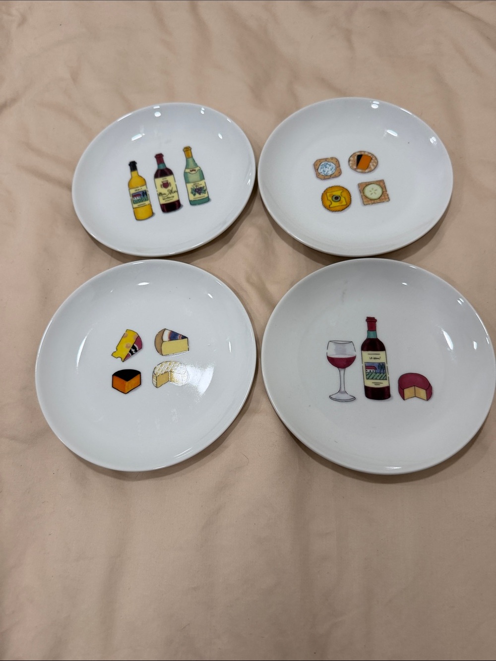 Nancy Green White Ceramic Wine & Cheese Appetizer Plates - Set of 4